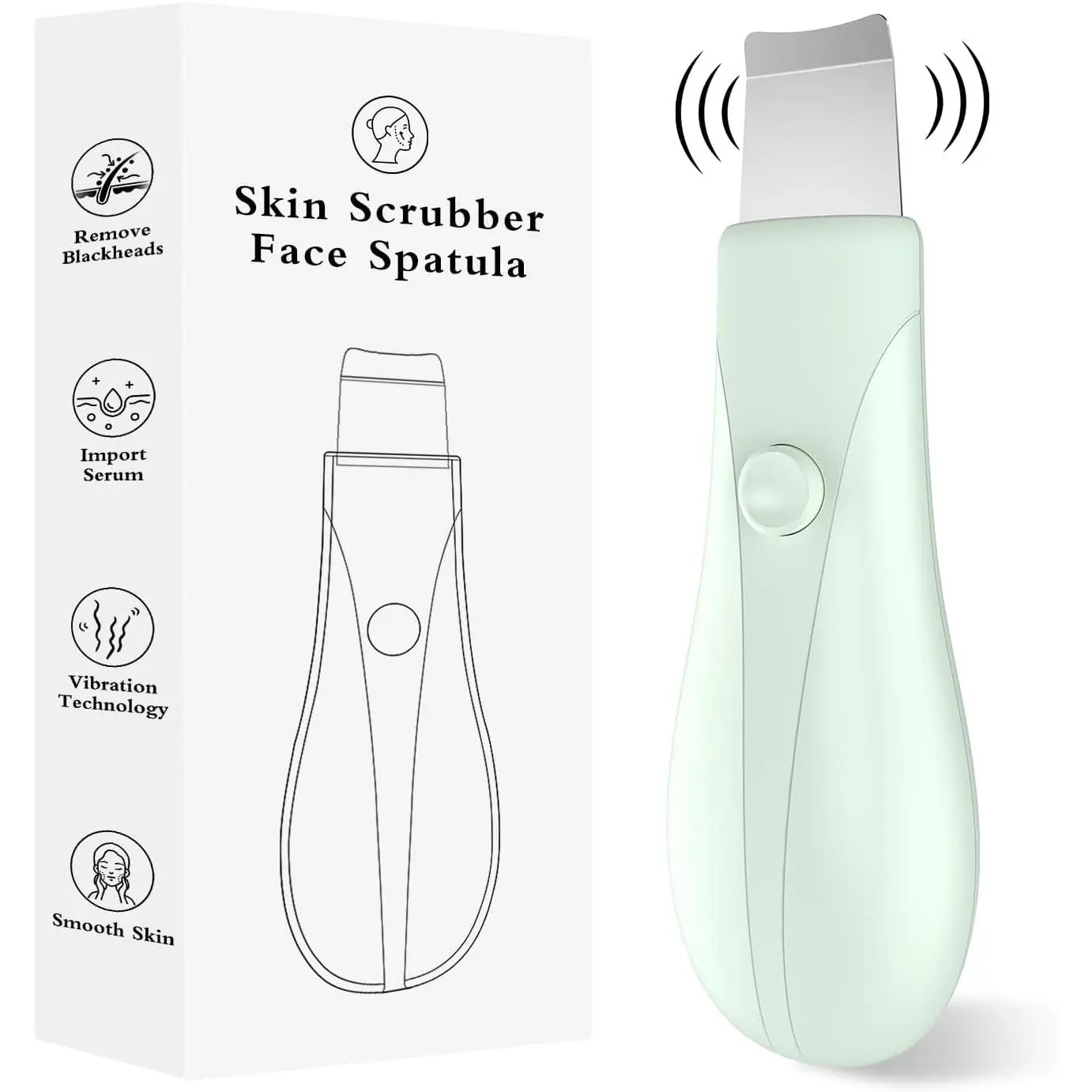 Gentle Face Spatula for Blackhead Removal, Dual-Mode Clogged Pores Solution with Vibration Mode, Travel Size Skin Care Tool for Men (Green)