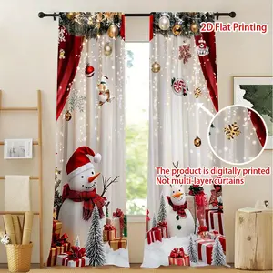 2pcs 2D Flat Printing Cartoon Santa Claus Design Curtains with Christmas Design Soft for Privacy In Bedroom, Living Room, Kitchen, Office, Christmas Decor Window Curtain (Not Muti-Layer Curtains)