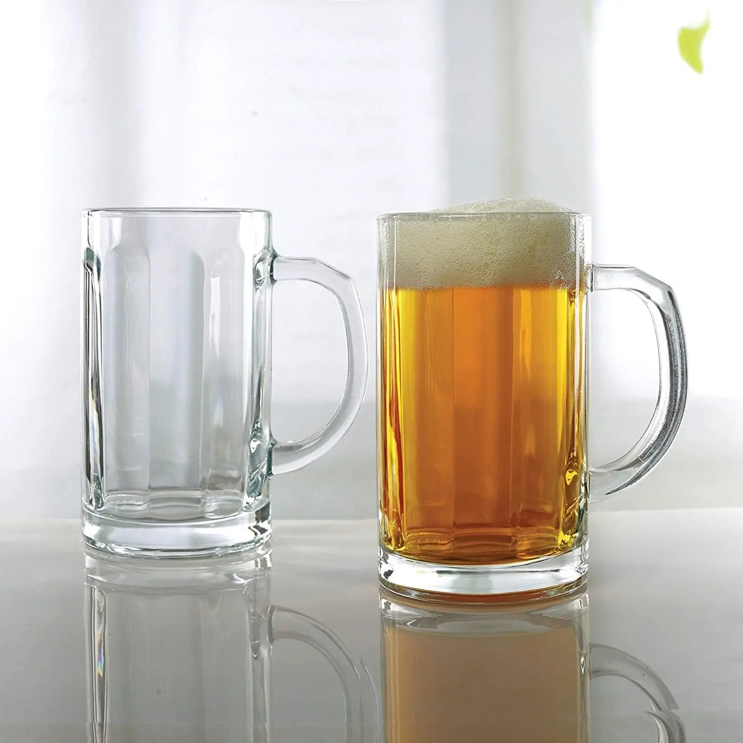 2pc Downtown Pub Glass Beer Mugs with Handle - 16oz Heavy Base Glassware Set for Water, Juice, Bar Dining Decor - Clear Beverage Cups