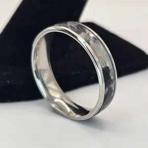 Black Agate Stainless Steel sizes 4.5-12 Widths 8mm,6mm,2mm Natural Crystal Ring Rock