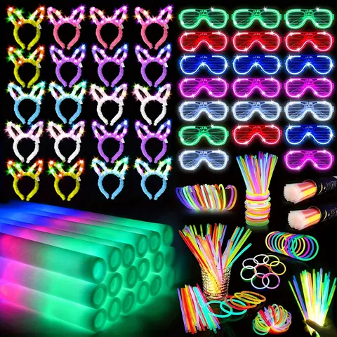 260 Pcs Graduation Party Set with 20 Pieces of Foam Glow Sticks, 20 Pieces of LED Glasses, 20 Pieces of Bunny Earrings, and 200 Pieces of Glow Sticks for Birthday Parties, Bachelorette Parties, Holiday Parties