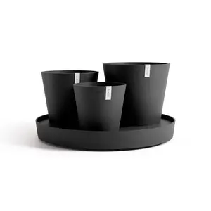 Ecopots Dubai Self Watering Durable Modern Round Indoor/Outdoor Recycled-Based Composite Flower Pot Planters w/Wheels and Saucer, 22"