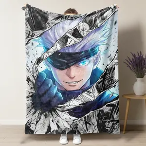 Jujutsu Kaisen Satoru Gojo Throw Blanket, Manga Page Breakthrough Design with Blue Glowing Eye & Action Pose, Soft Flannel Blanket for Anime Fans, Perfect Gift for JJK Enthusiasts