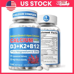 Calcium 1200mg Softgels, Calcium Citrate Supplement, Algae Calcium Supplement, Calcium with Vitamin D3 K2, Liposomal Calcium Softgels, Calcium Magnesium Zinc, Vegan Vitamin D3 K2, Bone Health Supplement, Plant Based Calcium, Women Men, 120 Softgels