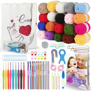 Learn to Crochet Kits for Beginner, Crochet Starter Kit with Everything,1093 Yards  Yarn for Crocheting, 78 count Crochet Set and Step-by-Step Instruction for Beginners Tote Storage Bag