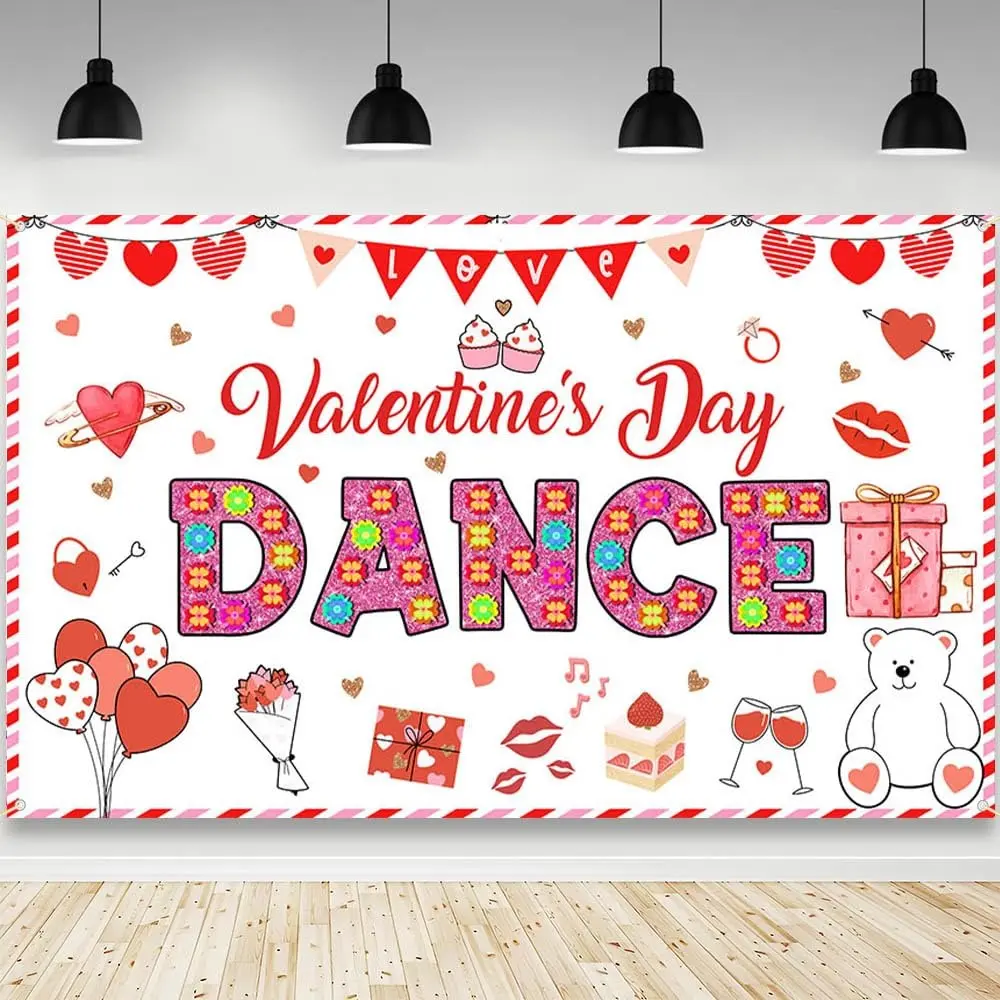 2D flat banner1pcsValentines Day Backdrop Happy Valentine's Day Dance Party Banner Decorations Red Heart Valentines Day Party Decor Backdrops for PhotographyPropsPropsAnniversaryBackgroundStudioPhotoBoothPropBannerBannerHomeDecorScene