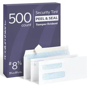 #8-5/8 Security Envelopes, 500 Pack, Double Window Self Seal Envelopes for QuickBooks Checks and Business Mailings, Tamper Evident, 3-5/8" x 8-5/8", Durable 24 lb White Paper