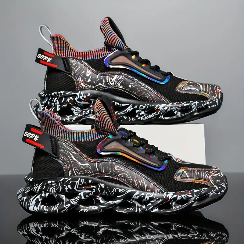 Male Low-Top Casual Streetwear Sneakers - Breathable PU Leather & Fabric Running Shoes with TPE/TPR Rubber Sole for Smart Casual, Sports Training (US 10.5)