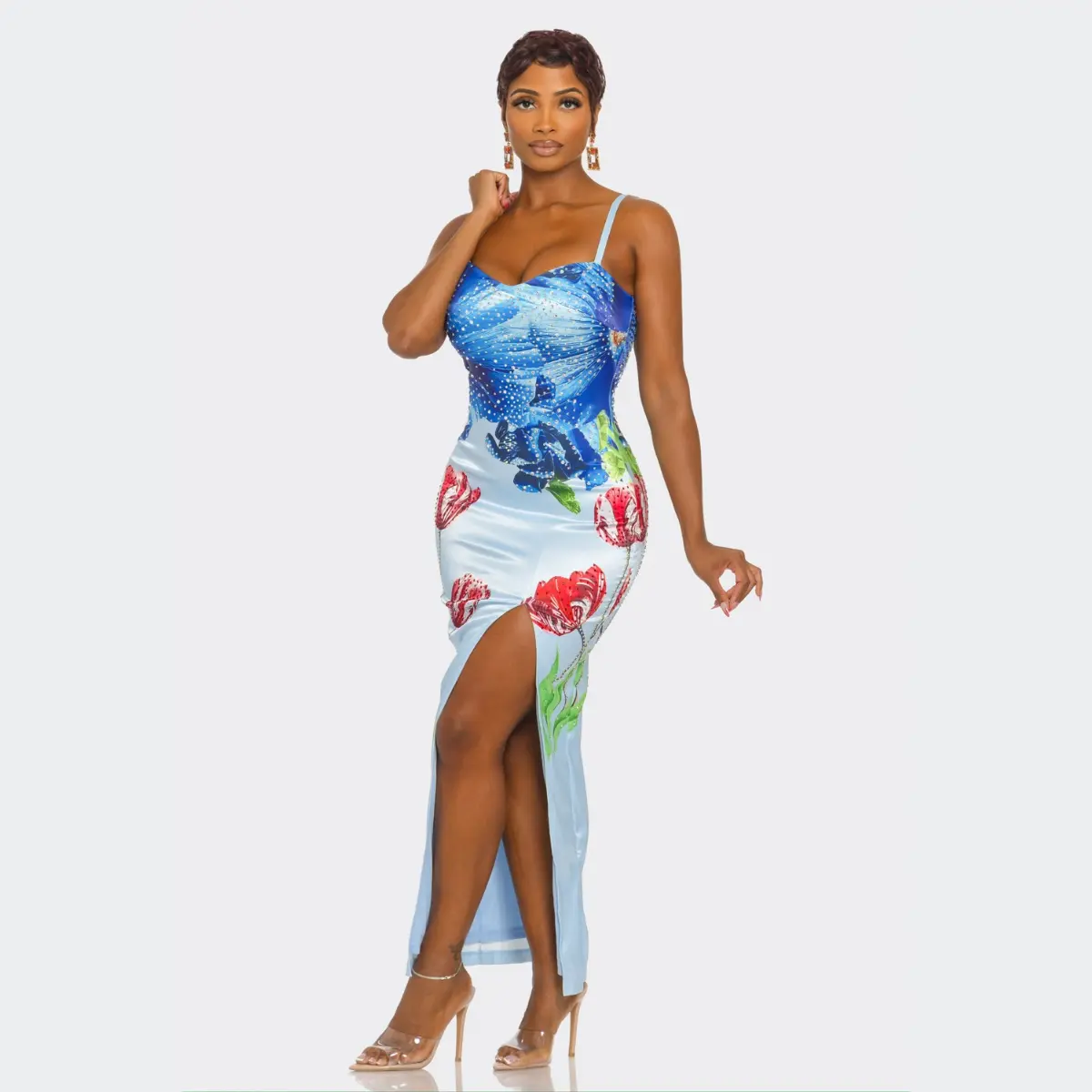 Ocean-Inspired Sequin Maxi Dress with Slit – Glam Evening & Resort Look Elegant Chic