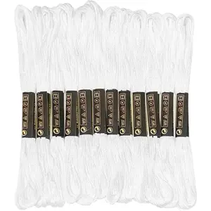 12 Skeins Embroidery Floss White Color, Friendship Bracelet String Cross Stitch Embroidery Thread Floss Bracelet Making Yarn, Craft Floss(White)