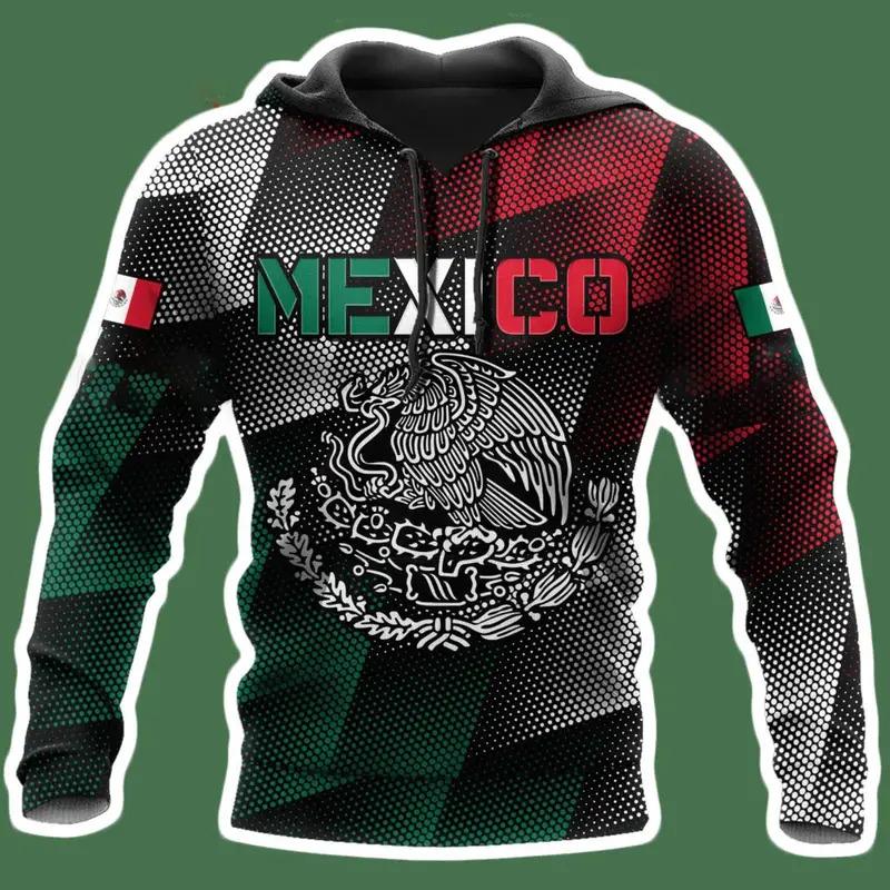Mexican Hoodies Men'S Hoodie 3D Print Mexico Flag Tops Autumn Long Sleeved Streetwear Designer Hooded Hoodie For Men Clothing
