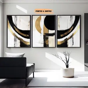 3 Piece Neutral Wall Art, Black, White & Gold, Modern Wall Prints, Black Bedroom Wall Art, Large Gold Wall Decor, Gold Abstract Art Prints #428