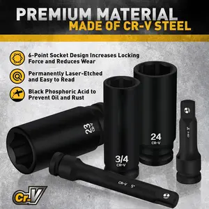 1/2" Drive Deep Impact Socket Set: 30-Piece Standard SAE (3/8 to 1 Inch) and Metric (10-24mm) Size, 3" and 5" Drive Extension Bar, Ratchet Handle, Bit Adapter, CR-V Steel for Auto Repair