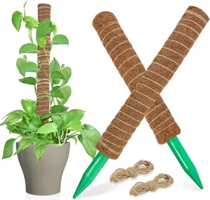 2-Pack 15.7-Inch Coco Coir Moss Totem Poles for Climbing Indoor Potted Plants, Monstera Support Sticks with Jute String for Upward Growth Training & Extension