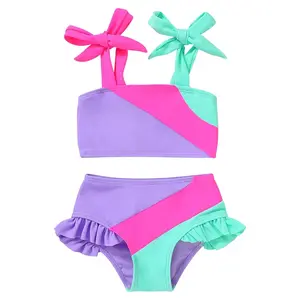 SummerVibes Toddler Girls Two Pieces Swimsuit Color Block Stripe Swimwear Summer Beach Bathing Suit 18M-5T