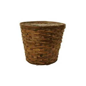 212 MAIN Rattan Weave Round Pot Cover (Pack of 3, Model 0025-10, 10x9 in) - Natural Look, Sewn Liner, Soil Guard for Home & Garden Plant Protection