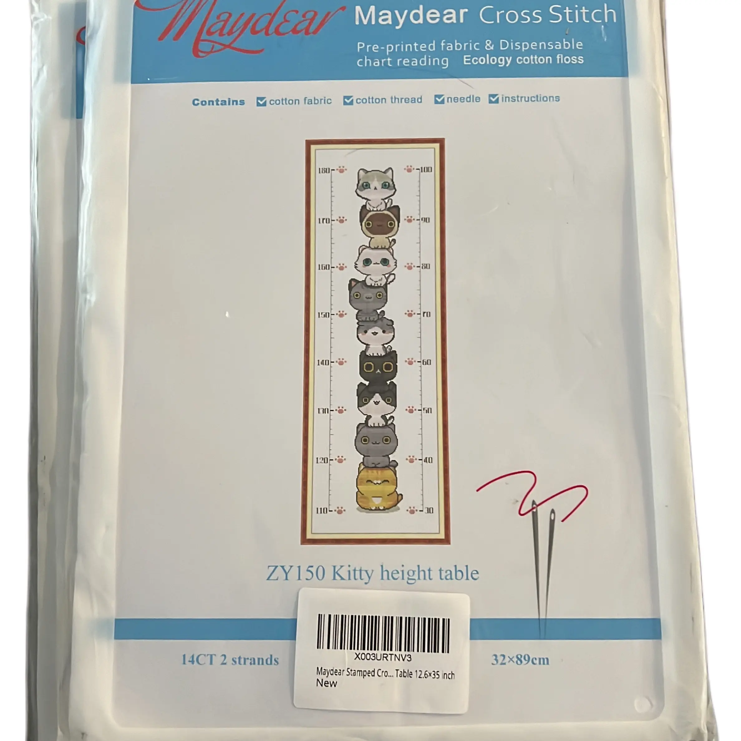 Maydear Stamped Cross Stitch Kitty Height Table 12.6x35 (14ct)