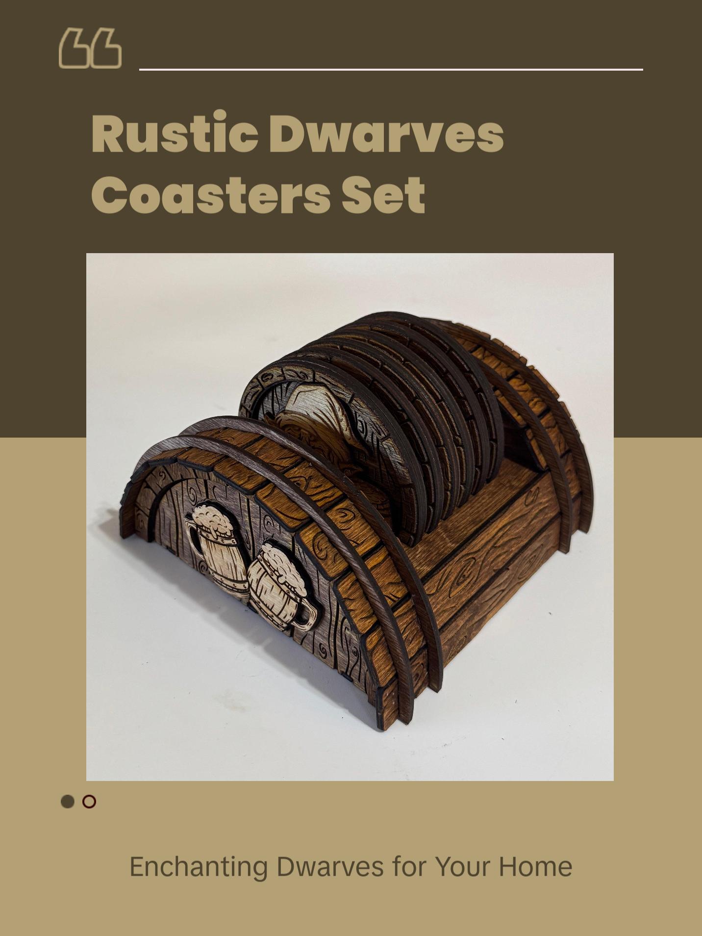 Rustic Dwarves Coasters with Barrel Coaster Stand