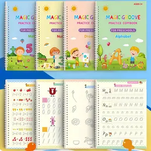 Magic Practice Scribe Book Set, Preschool Learning Materials, Homeschool Supplies, Learning Activity Set, 4 Counts/set Reusable Number & Letter & Math & Drawing Practice Scribe Book with 1 Count Pen, 10 Counts Refills & 1 Count Pencil Grip