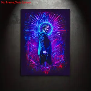 1 Piece/Set Frameless Canvas Painting Print Poster,Classic Neon Neo-Noir Cyberpunk Pop Art,John Wick Keanu Reeves,Perfect Gift For Movie Lovers,Ideal Gift For Bedroom,Study,Office,Bathroom,Living Room,Dorm Hallway,Kitchen,Mural,Wall Decoration,Room Decor