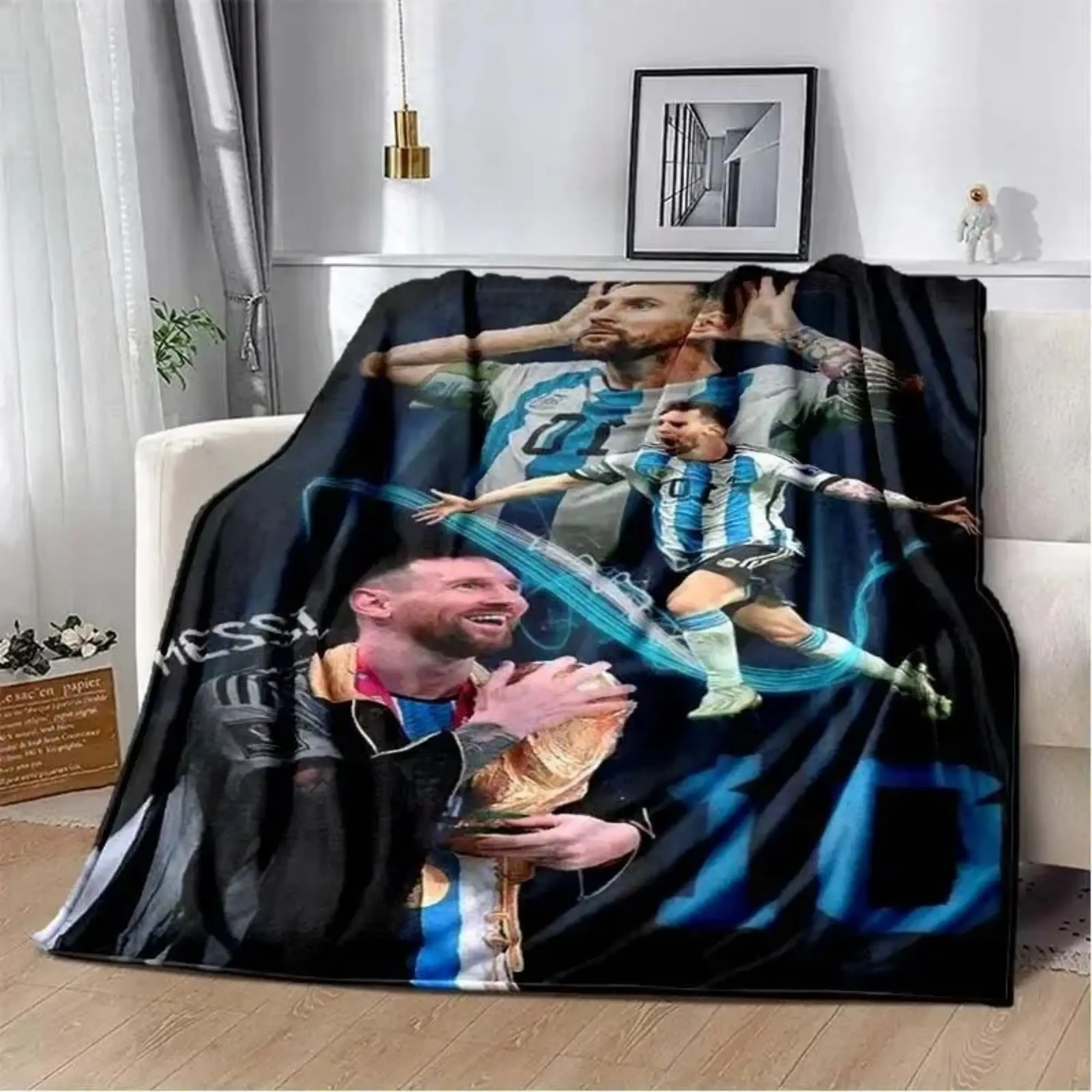 Football Superstar Flannel Adult and Children's Blanket Sofa Bed Decoration Blanket Portable Blanket Gift,back to school,back to school shopping,home decor