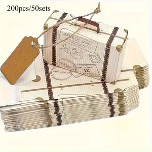 200 mini suitcase gift boxes, durable paper with labels and hemp rope-cartoon theme, 15.75x9.84-inch travel theme storage, suitable for holiday and wedding gifts, portable organization, Birthday gift box