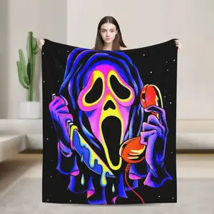 Horror Ghost Soft Throw Blanket, Halloween Theme Lightweight Warm Flannel Blanket For Sofa, Living Room, Naps, Dorm, Office Horror Halloween Blanket