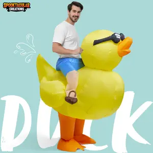 Spooktacular Creations Inflatable Costume, Riding a Yellow Duck&Rooster, Air Blow-up Suit Set Ride On for Cosplay Parties Valentine's Day Gifts for Kids