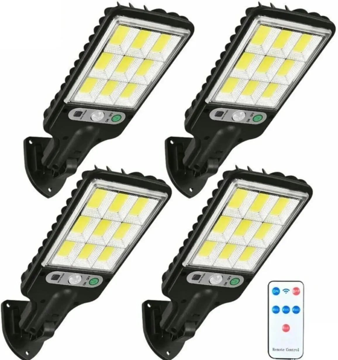 Solar wall Lights Outdoor, 4Pack Solar Lights Outdoor Wide Angle Solar Flood Lights Motion Sensor Dusk to Dawn Remote Control Waterproof IP66, Parking Lot Lights Commercial for Yard Lamp
