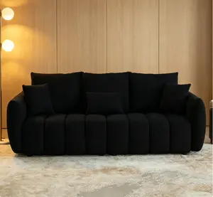 79.5" 3-Seater Teddy Fabric Sofa, Oversized Upholstered Couch with Pillows & Solid Wood Frame, Modern Living Room Sofa for Bedroom Apartment Office