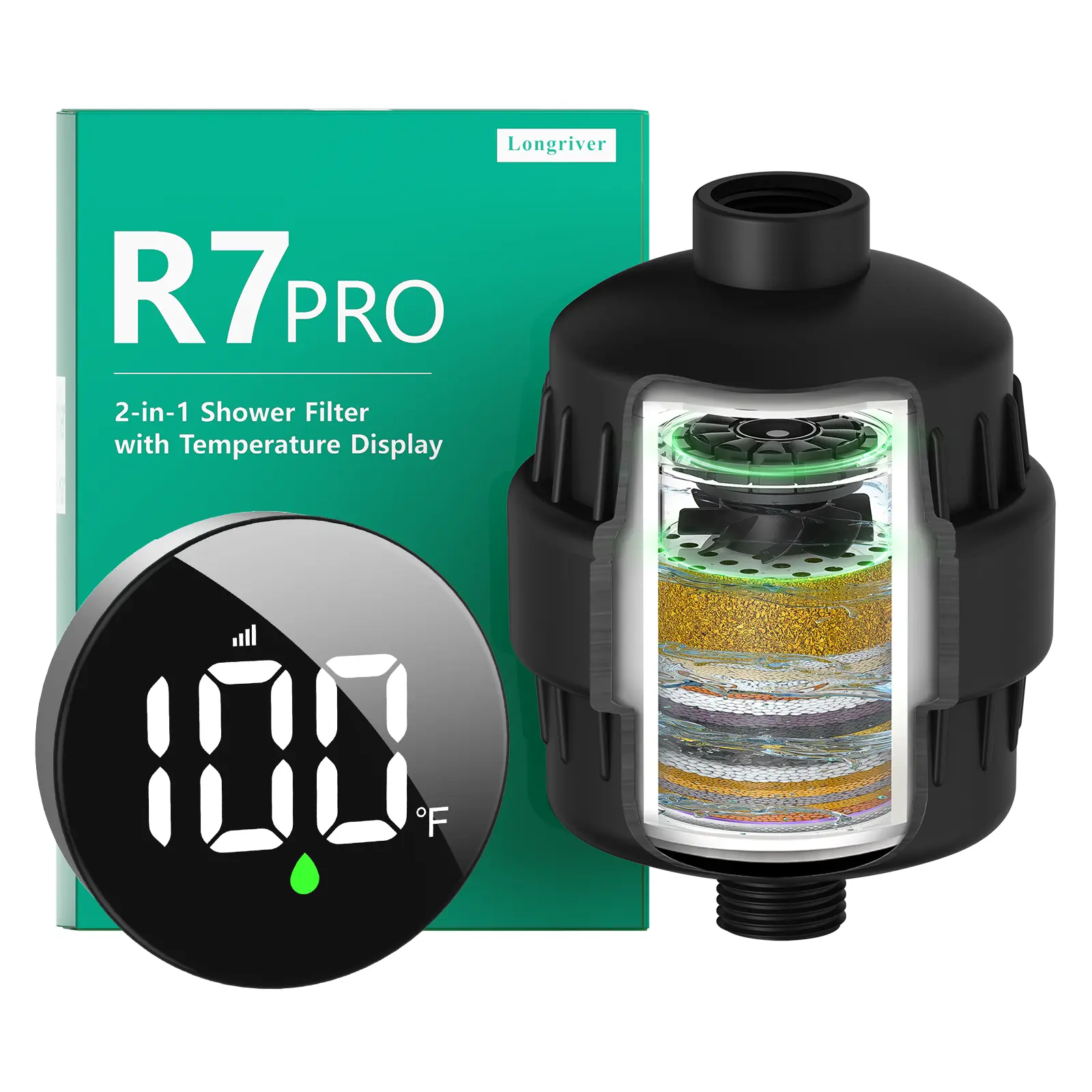 Longriver R7Pro(Tem8) Bathroom Shower Filter Fixture with Wireless Temperature Display | Hard Water Purifier 99.99% Remove Chlorine & Heavy Metals | Improve Skin & Hair Health | Valentine's Day gifts