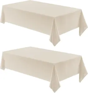 2 Pack Rectangle Tablecloth, 52x70 inch, Water Resistant Wrinkle Free Linen Textured Table Cloth Washable, Decorative Fabric Table Cover for Dining, Party and Camping, Beige