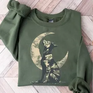 Vintage Camo Dog Outdoor Unisex Crewneck Sweatshirt, Retro Moon Hunting Adventure Tee, Hunting Camo Dog Wildlife Lovers Gifts for Him - KitchenEra