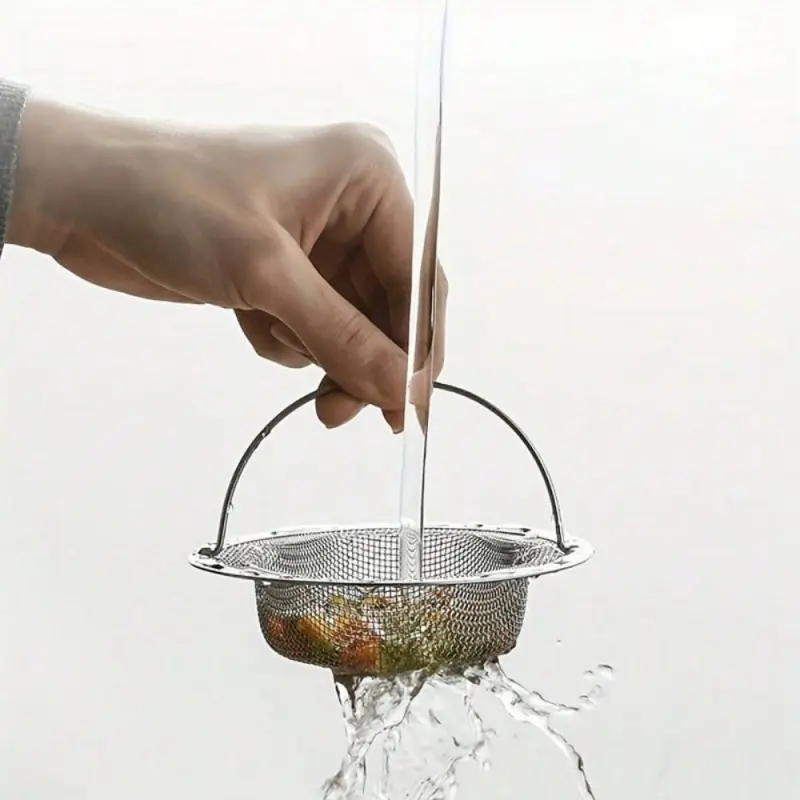 Sturdy Large Stainless Steel Mesh Colander - Handheld Kitchen Strainer with Arched Handle for Vegetables, Pasta, Bathroom Sink Drain Filter Basket