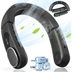 Chillgo bladeless neck fan 5200mah personal portable fan neck air conditioner cooling wearable fan rechargeable max 12hrs 4 motors foldable great gifts for men women black