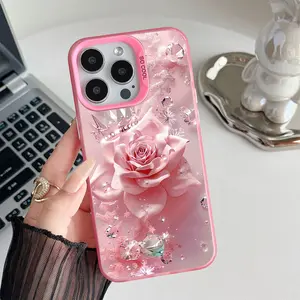 Pink Floral Design Shockproof Phone Case for iPhone 7 8 X Xsmax 11 12 13 14 15 16 17 Pro Max Plus Protecitved Cover Affordable Trendy Girl Aesthetic Y2k