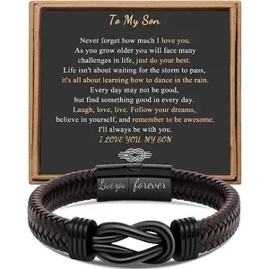 Gift for Men Infinity Bracelet for Men Dad Husband Boyfriend Son Grandson Brother Nephew Uncle Brown Braided Leather Forever Linked Together Stainless Steel Engraved with Love You Forever Jewelry 7.5|8.5|9 Inches