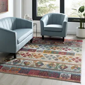 Modway Tribute Nala Distressed Vintage Floral Lattice 5x8 Area Rug in Multicolored