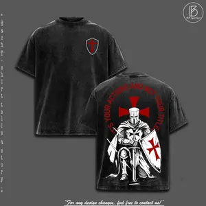 Crusader Knight T-Shirt – Vintage Washed Oversized Christian Tee, Templar Cross Streetwear, Knight of Faith Graphic Shirt, Heavy Cotton Christian Apparel, Religious Warrior Tee, Unisex Faith Clothing, Fall Outfits