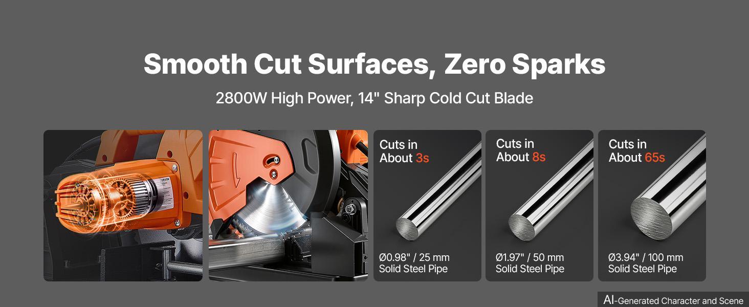 【BackToSchool】VEVOR Chop Saw 14-inch Cold Cut Blade 2800 W Powerful Motor Cut Off Saw, For Cutting Metal, -45° to 45° Adjustable Angle, Efficient Dry Cutting, with Thickened Blade Guard and Chip Collection Box