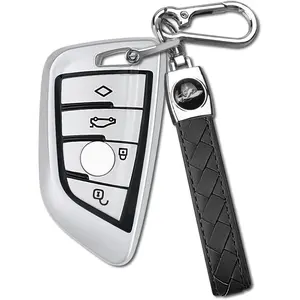 for BMW X5 Key Fob Cover,TPU Key Shell-Compatible With F30 F45 F55 G20 G30 X1 X3 X4 X5 X6 X7 3 5 7 M5 M6 GT3 GT5 GT6 series smart key chain (Silver, Type B key case)