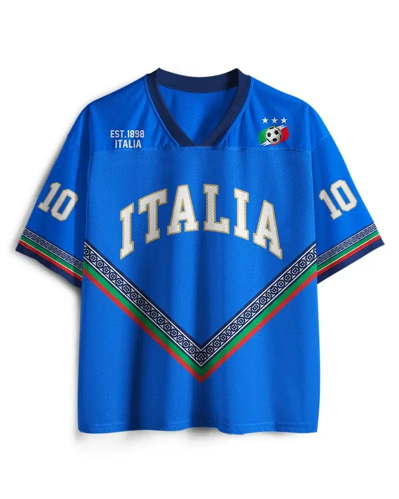 Retro Italy Heritage Blue Football Mesh Jersey | Premium Breathable, Quick-Dry Italia Soccer Shirt, Nostalgic Gift for Football Fans