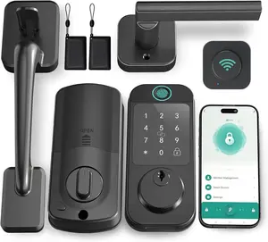 Fingerprint Smart Locks for Front Door with Handle Set, Keyless Entry, Bluetooth Digital Keypad Deadbolt, App Remote Control, Auto Lock, for Home