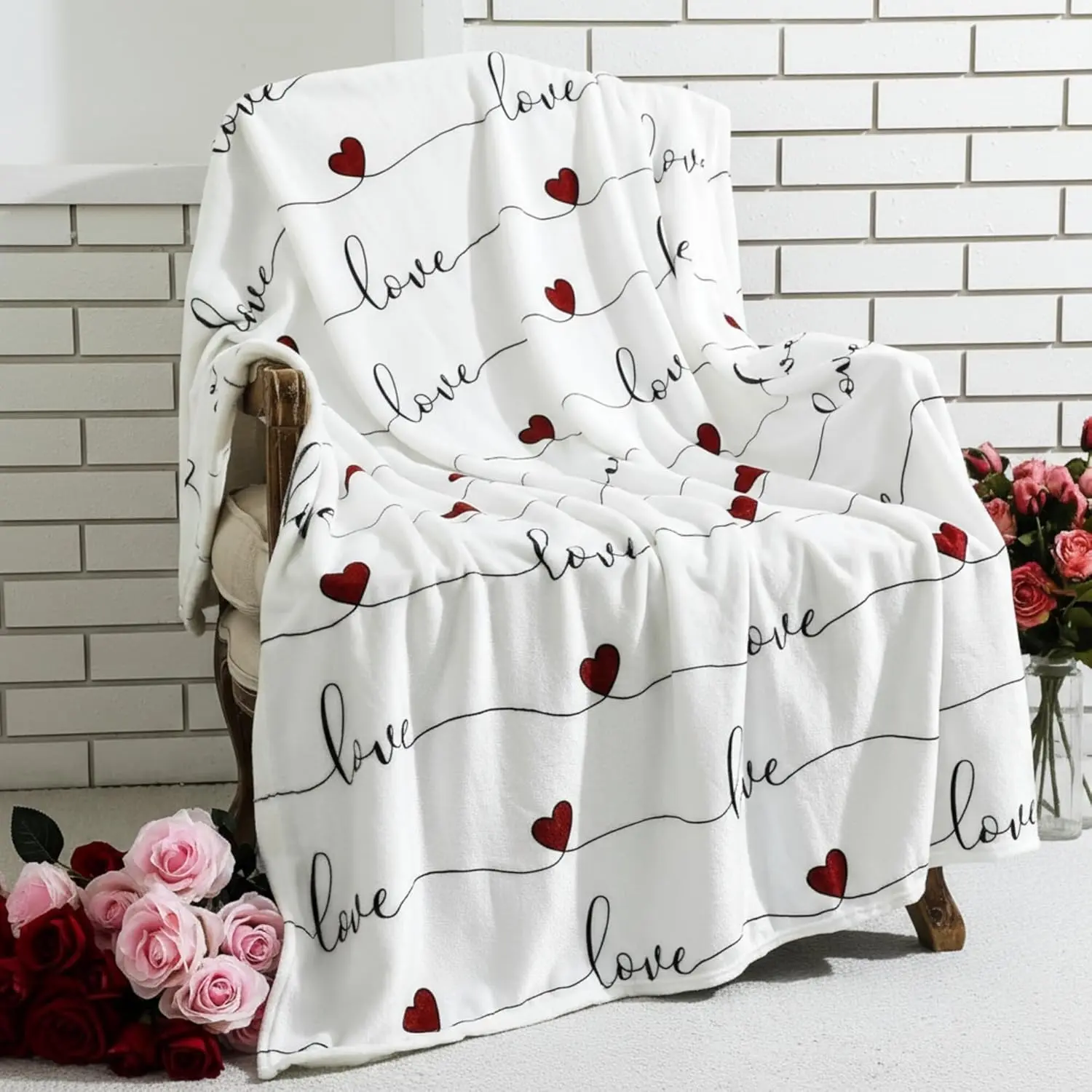 Valentine's Day Throw Blanket Ultra Soft Fleece Blanket for Bed and Couch Cozy Holiday Theme Throw Warm Winter Valentines Decoration, 50 x 60 Inches
