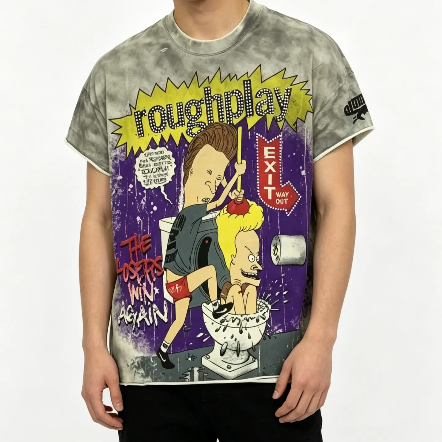 Roughplay Vintage Washed Jesus Skull Graphic T-Shirt Oversized Cotton Tee Streetwear Rockabilly Y2K Aesthetic Summer Casual Hip Hop Urban Unisex