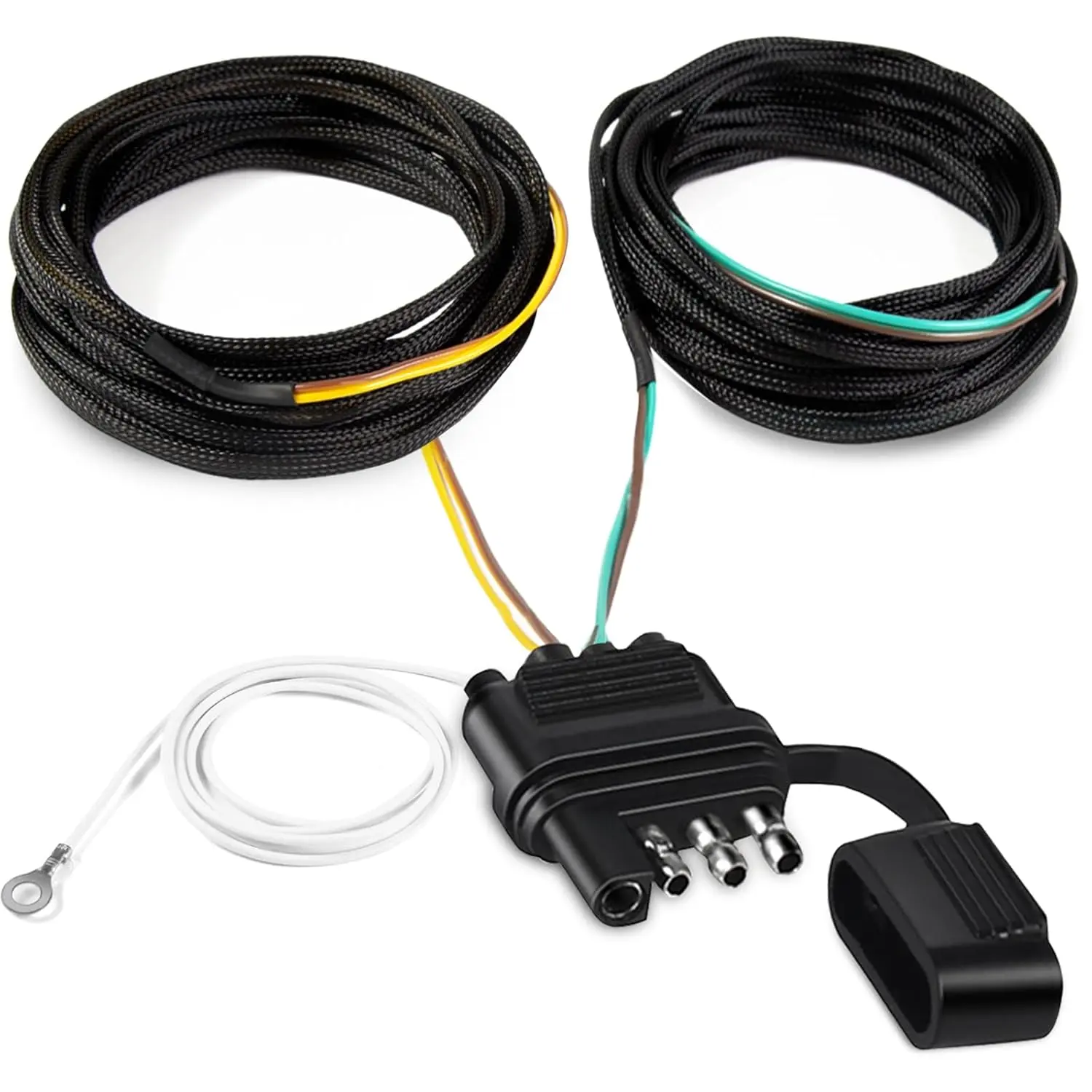 22FT 4-Pin 5-Wire Trailer Wiring Harness, Pure Copper Waterproof Cables Kit with Nylon Net Tube Protection for Boat Trailer Tail Light Rewiring