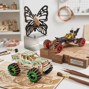 Wooden 3D Puzzle Collection, Monster Trucks & Butterfly Wall Shelf, Detailed Laser-Cut Pieces, Easy Assembly, Great for Stress Relief & Display, for Hobby Enthusiasts, Home Decoration & Weekend Projects