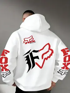 Men's Colorblock Hooded Sweatshirt Jacket, Thick Fabric, Long Sleeve, Loose Fit, Graphic Print, Warm Windproof, Street Style, All Seasons