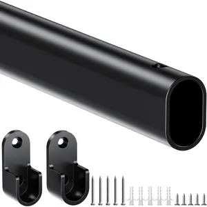 Oval Adjustable Closet Rod for Hanging Clothes, Expandable 17 to 40 Inches, Heavy Duty Rod for Laundry Room, RV, Closet Storage (Black)