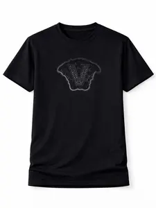 Men's Black T-Shirt with Rhinestones – Stylish, Stretchy, Slim-Fit Tee